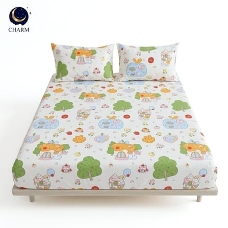 ชุดผ้าปูที่นอน 6 ฟุต 3 ชิ้น CHARM สี CAKE VILLAGE คอลเลคชั่น DREAMY (ไม่รวมผ้านวม)_0